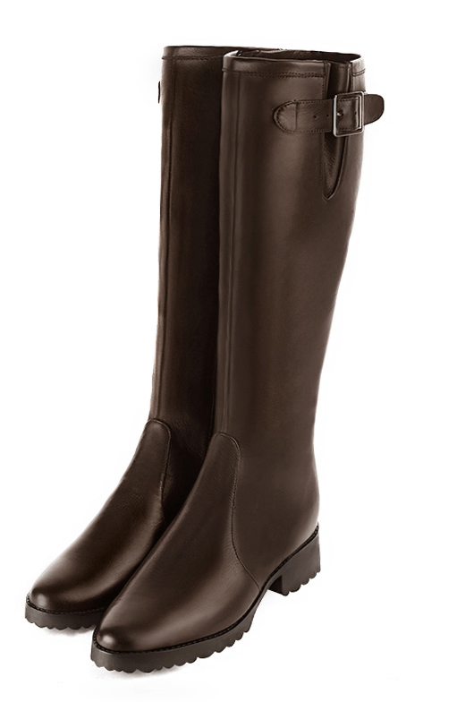 French elegance and refinement for these dark brown knee-high boots with buckles, 
                available in many subtle leather and colour combinations. Record your foot and leg measurements.
We will adjust this beautiful boot with inner zip to your leg measurements in height and width.
The outer buckle allows for width adjustment.
You can customise the boot with your own materials, colours and heels on the "My Favourites" page.
 
                Made to measure. Especially suited to thin or thick calves.
                Matching clutches for parties, ceremonies and weddings.   
                You can customize these knee-high boots to perfectly match your tastes or needs, and have a unique model.  
                Choice of leathers, colours, knots and heels. 
                Wide range of materials and shades carefully chosen.  
                Rich collection of flat, low, mid and high heels.  
                Small and large shoe sizes